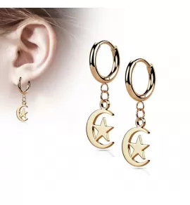 Женские серьги-кольца с подвесками из стали TATIC SE047 мусульманский полумесяц и звезда