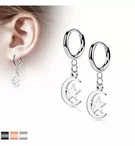 Женские серьги-кольца с подвесками из стали TATIC SE047 мусульманский полумесяц и звезда