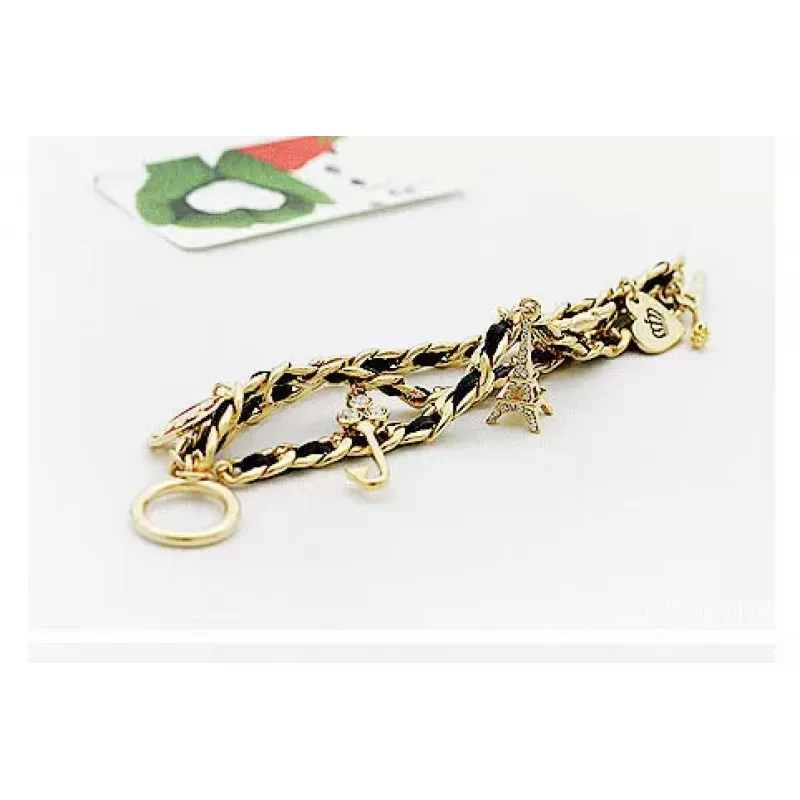 Женский браслет AS-A87586 с подвеской "Эйфелева башня" из экокожи