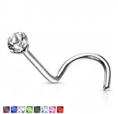 Серьга нострил (улитка) из стали для пирсинга носа PiercedFish NOSE04 с фианитом