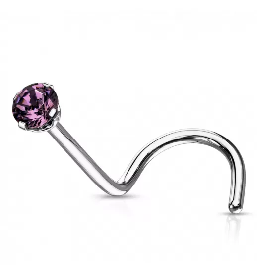 Серьга нострил (улитка) из стали для пирсинга носа PiercedFish NOSE04 с фианитом