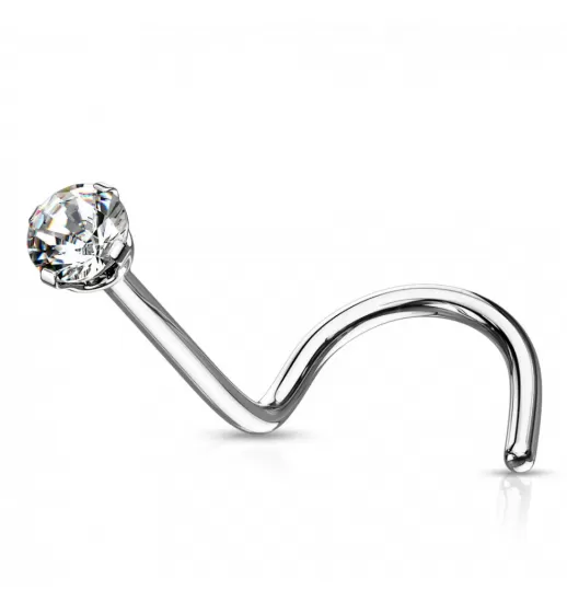 Серьга нострил (улитка) из стали для пирсинга носа PiercedFish NOSE04 с фианитом
