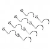 Серьга нострил (улитка) из стали для пирсинга носа PiercedFish NOSE04 с фианитом