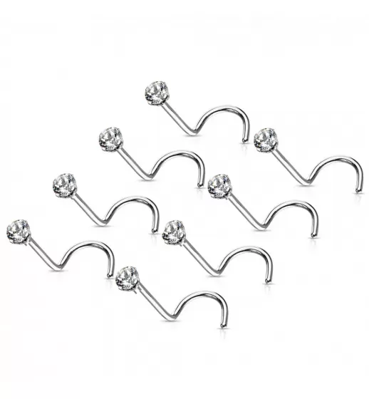 Серьга нострил (улитка) из стали для пирсинга носа PiercedFish NOSE04 с фианитом