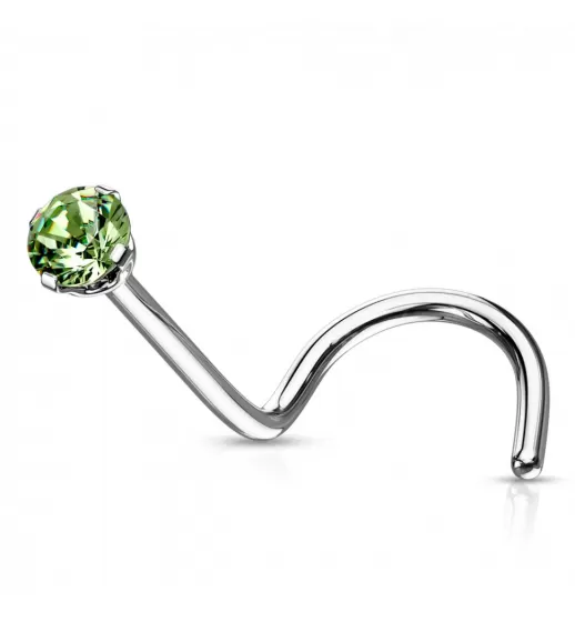 Серьга нострил (улитка) из стали для пирсинга носа PiercedFish NOSE04 с фианитом