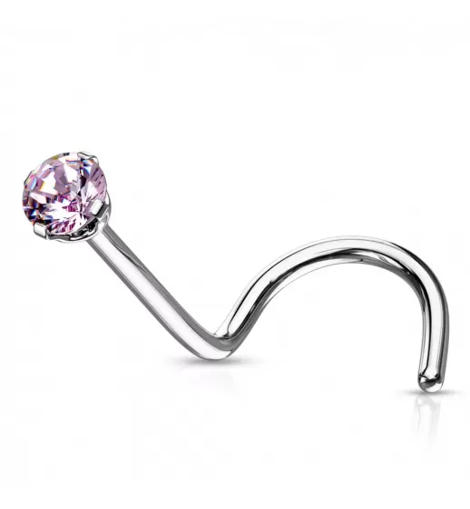 Серьга нострил (улитка) из стали для пирсинга носа PiercedFish NOSE04 с фианитом