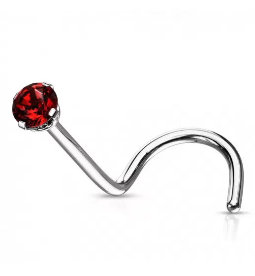 Серьга нострил (улитка) из стали для пирсинга носа PiercedFish NOSE04 с фианитом