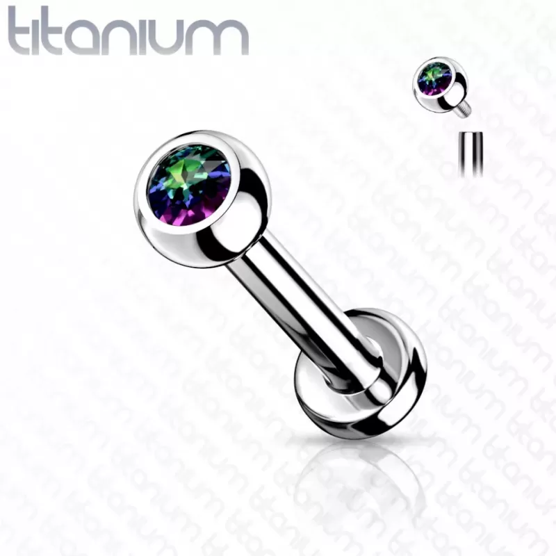 Серьга лабрет из титана для пирсинга уха, губ Pirslab TIL03-VM с кристаллом