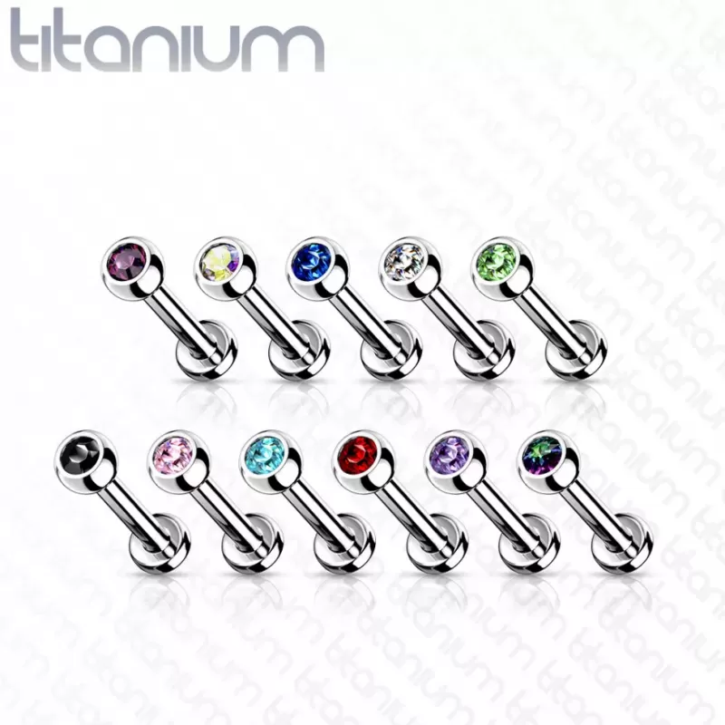 Серьга лабрет из титана для пирсинга уха, губ Pirslab TIL03-VM с кристаллом