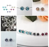 Серьги ROZI RR-05210 гвоздики с цветным камнем, серебристая оправа