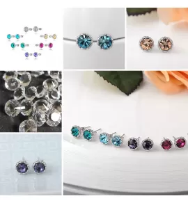 Серьги ROZI RR-05210 гвоздики с цветным камнем, серебристая оправа