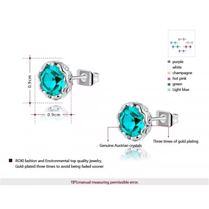 Серьги ROZI RR-05210 гвоздики с цветным камнем, серебристая оправа