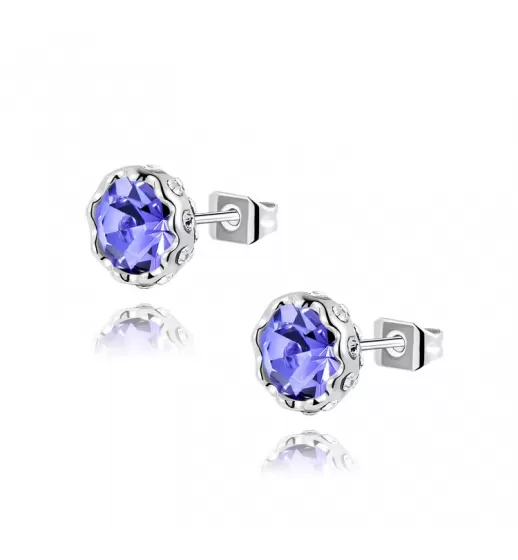 Серьги ROZI RR-05210 гвоздики с цветным камнем, серебристая оправа
