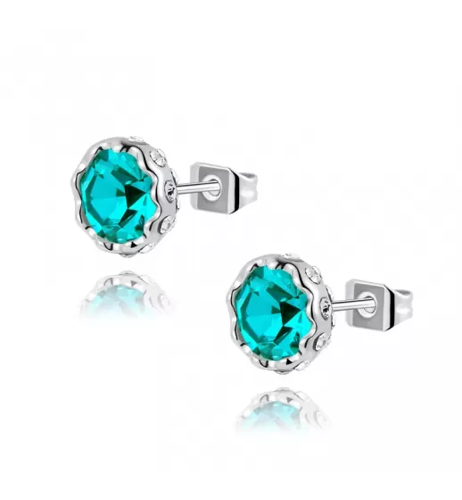 Серьги ROZI RR-05210 гвоздики с цветным камнем, серебристая оправа