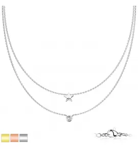 Стальное двухслойное колье Spikes SNP-1513 из цепочек со звездочкой и кристаллом