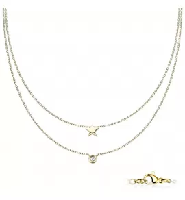 Стальное двухслойное колье Spikes SNP-1513 из цепочек со звездочкой и кристаллом