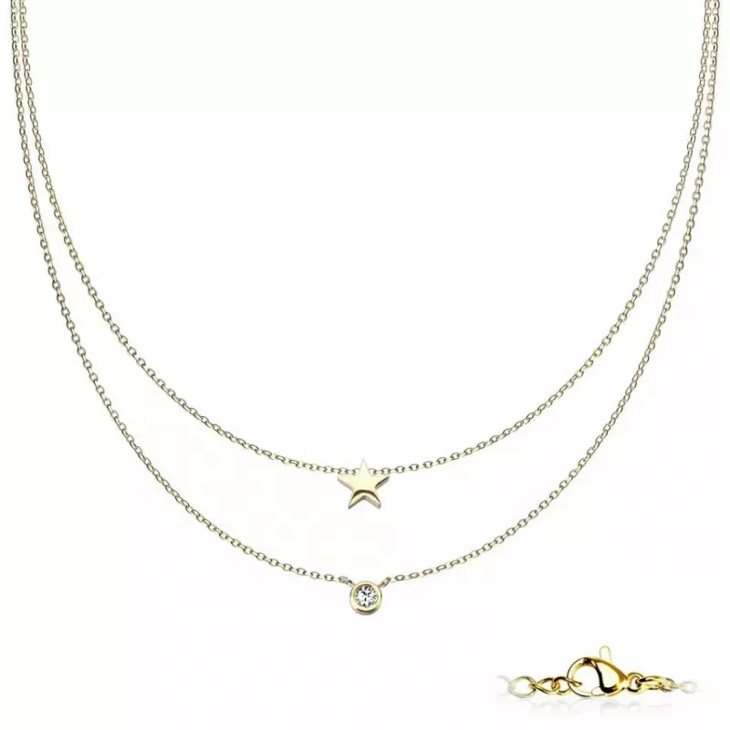Стальное двухслойное колье Spikes SNP-1513 из цепочек со звездочкой и кристаллом