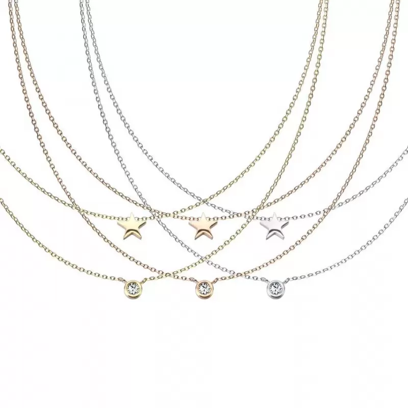Стальное двухслойное колье Spikes SNP-1513 из цепочек со звездочкой и кристаллом
