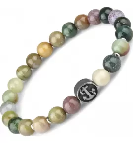 Браслет на резинке Everiot Select LNS-0226 из индийского агата с якорем