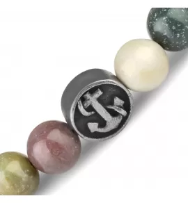 Браслет на резинке Everiot Select LNS-0226 из индийского агата с якорем