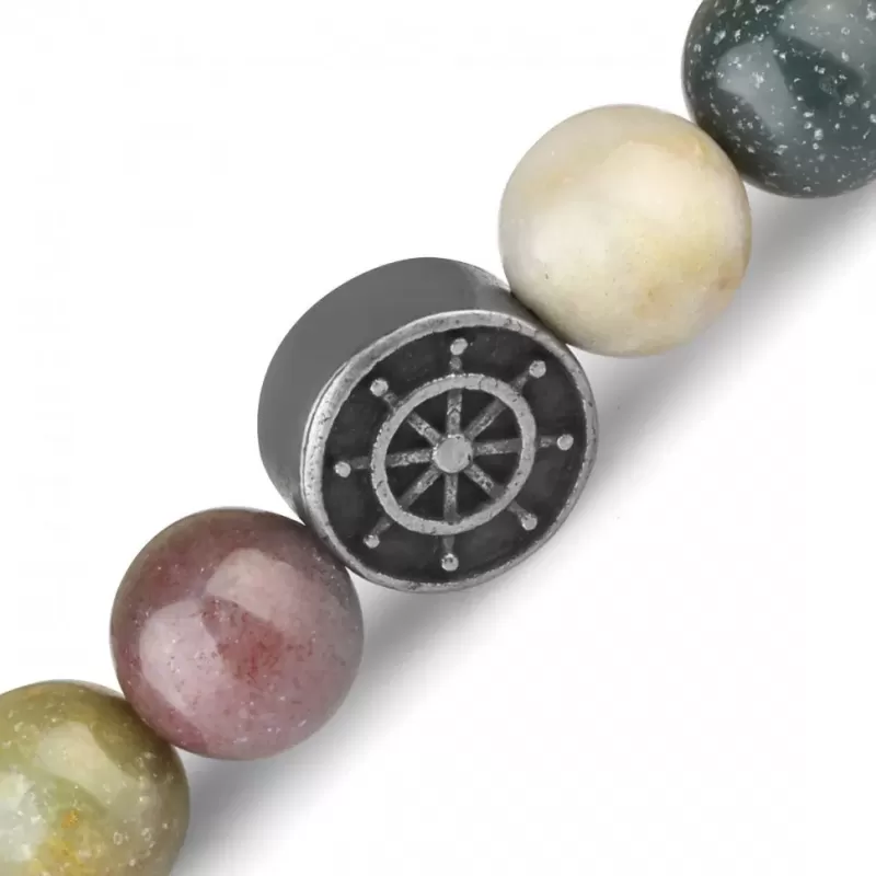 Браслет на резинке Everiot Select LNS-0226 из индийского агата с якорем