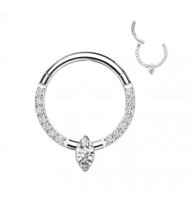 Пирсинг кольцо кликер из титана Pirslab RHT16 с фианитами Маркиз и опалом