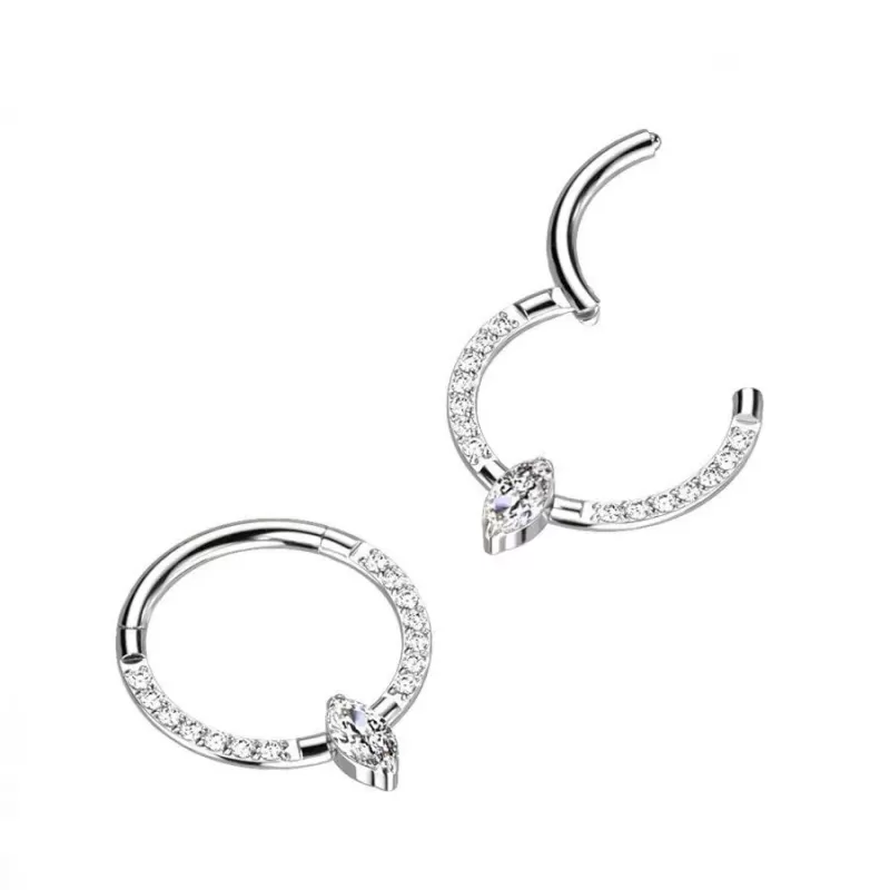 Пирсинг кольцо кликер из титана Pirslab RHT16 с фианитами Маркиз и опалом