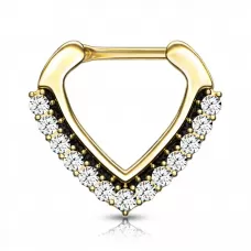 Серьга кликер из стали с фианитами PiercedFish SEP-90-GDC для пирсинга септума носа, трагуса, хеликса уха, брови