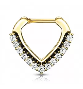 Серьга кликер из стали с фианитами PiercedFish SEP-90-GDC для пирсинга септума носа, трагуса, хеликса уха, брови