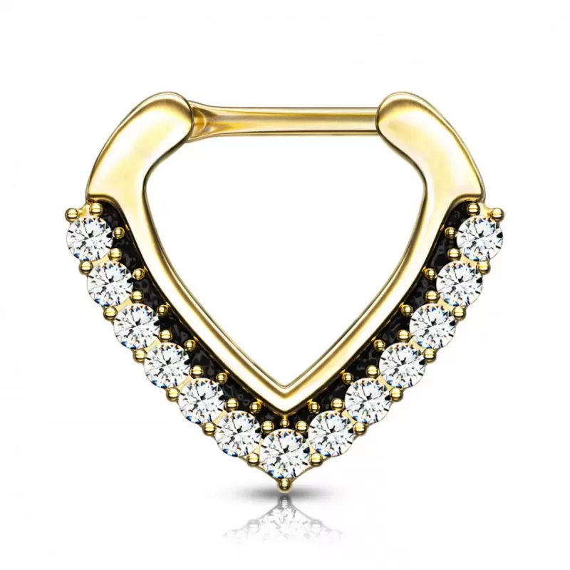 Серьга кликер из стали с фианитами PiercedFish SEP-90-GDC для пирсинга септума носа, трагуса, хеликса уха, брови