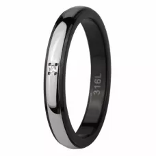 Кольцо из стали Everiot AAB-328GRSSBK с фианитом черное