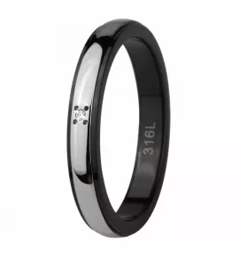 Кольцо из стали Everiot AAB-328GRSSBK с фианитом черное