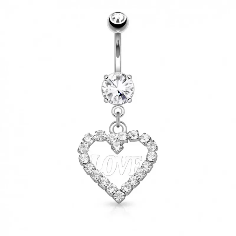 Пирсинг пупка банан с подвеской в форме сердца PiercedFish N17249-C