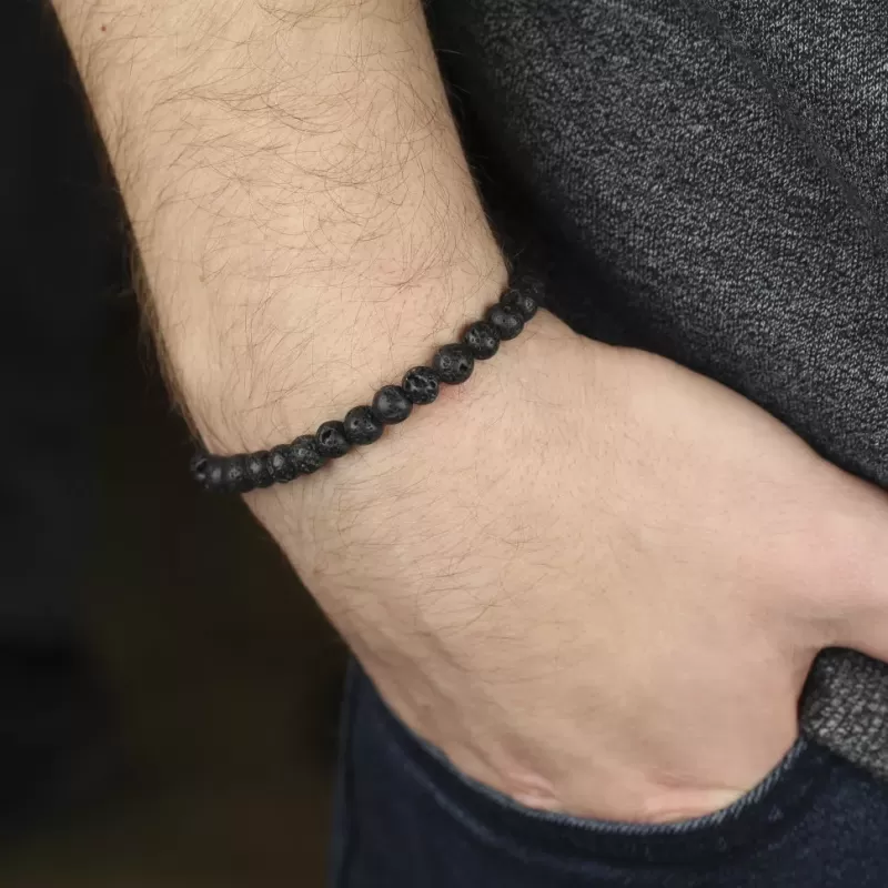 Черный мужской браслет Everiot Select LNS-0202 из лавы с черепом