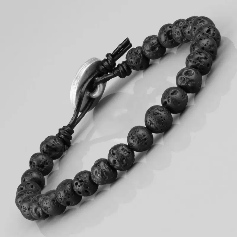 Черный мужской браслет Everiot Select LNS-0202 из лавы с черепом