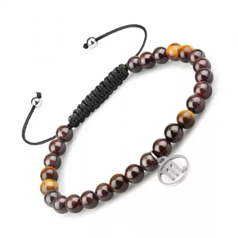 Браслет Шамбала со знаками зодиака Everiot Select LNS-6007 из граната и камня тигровый глаз