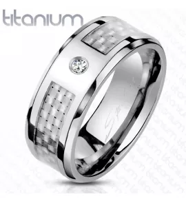 Кольцо Spikes из титана R-TM-3313 с карбоновой вставкой и фианитом