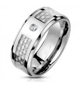 Кольцо Spikes из титана R-TM-3313 с карбоновой вставкой и фианитом