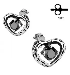 Серьги-гвоздики TATIC SSEM-125 "Сердца" в готическом стиле