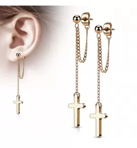 Серьги-гвоздики из стали TATIC SE4089 с подвесками в виде цепочек и крестов