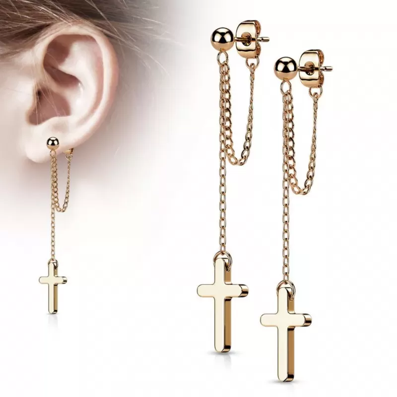 Серьги-гвоздики из стали TATIC SE4089 с подвесками в виде цепочек и крестов