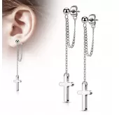 Серьги-гвоздики из стали TATIC SE4089 с подвесками в виде цепочек и крестов