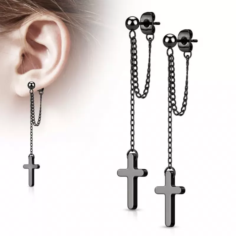 Серьги-гвоздики из стали TATIC SE4089 с подвесками в виде цепочек и крестов