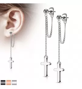 Серьги-гвоздики из стали TATIC SE4089 с подвесками в виде цепочек и крестов