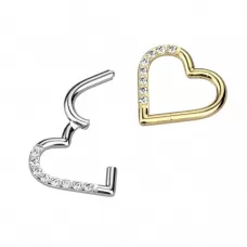 Пирсинг кольцо кликер из титана Pirslab RHT22, сердце с фианитами