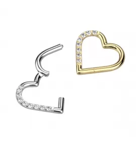 Пирсинг кольцо кликер из титана Pirslab RHT22, сердце с фианитами