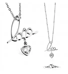 Кулон на цепочке с надписью "Love", сердцем и фианитом TATIC SNP-04 из ювелирной стали