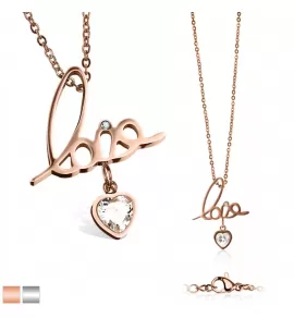 Кулон на цепочке с надписью "Love", сердцем и фианитом TATIC SNP-04 из ювелирной стали