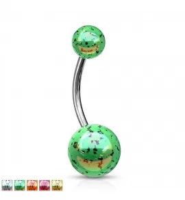 Серьга банан для пирсинга пупка PiercedFish NA52 с яркими акриловыми шариками