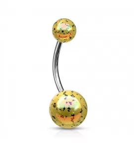 Серьга банан для пирсинга пупка PiercedFish NA52 с яркими акриловыми шариками